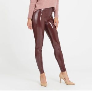 Faux Patent Leather Leggings in Ruby